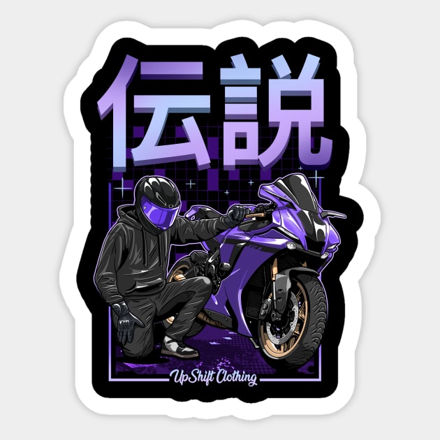 Yamaha R1 Legend Hoodie Sticker by UpShift Clothing